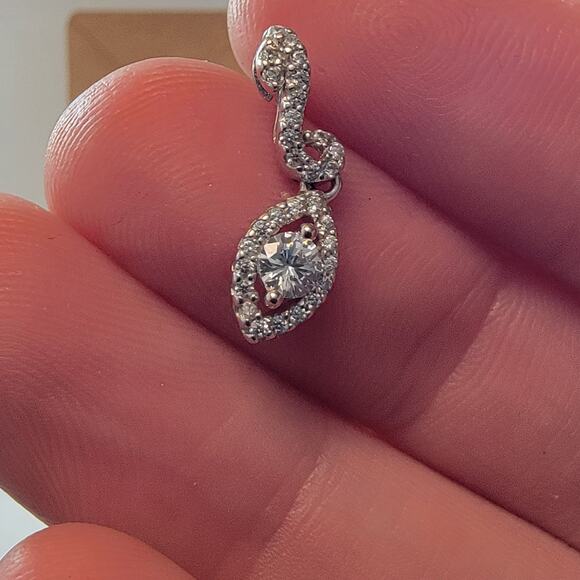 Vintage Sterling Silver CZ Necklace and Earring Set with Marquise Drop Design - Picture 6 of 10